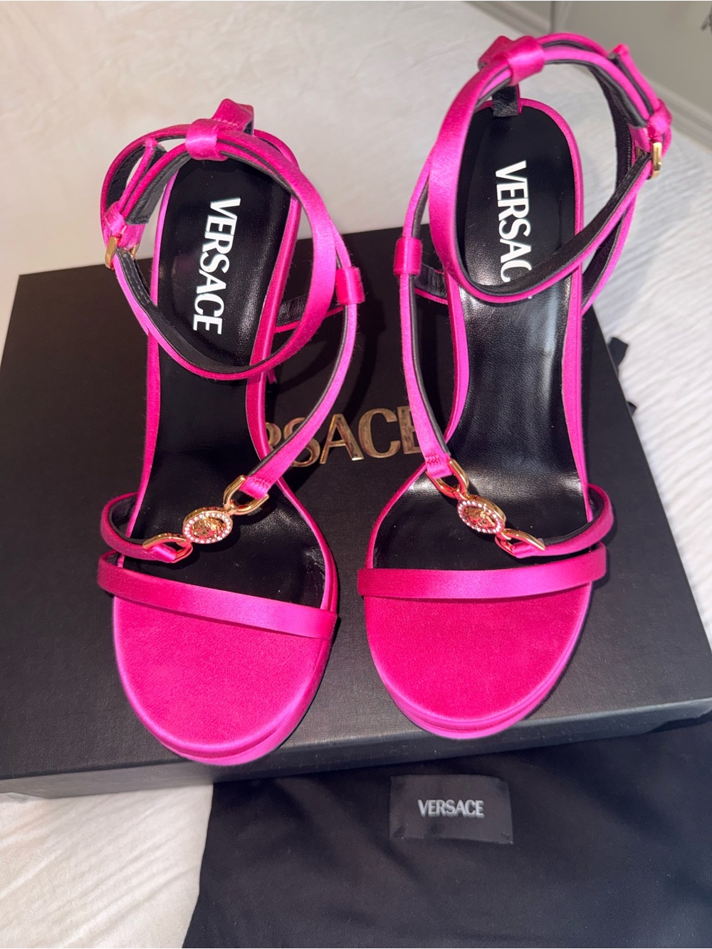 Versace Hot Pink Satin Platform Stiletto Sandals - Picture 2 of 7